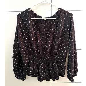 Billabong Black Printed Button Up Flirty Blouse